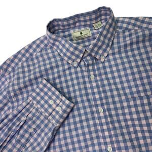 Southern Pines Mens XXL Pink Blue Button Down Shirt Long Sleeve Dress Church